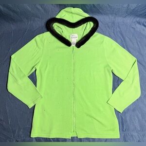 Quacker Factory  Sparkle/Shine Cardigan Sweater Medium Green Hood Zip Women